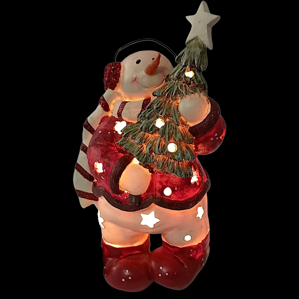 Snowman Light Up Lamp Night Light Christmas Vtg Resin Plug In Winter Vignette